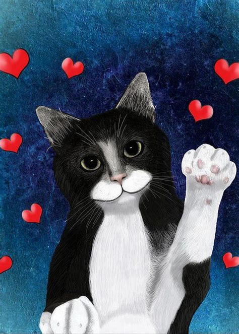 Loving Tuxedo Cat Greeting Card By Methune Hively Cat Greeting Cards