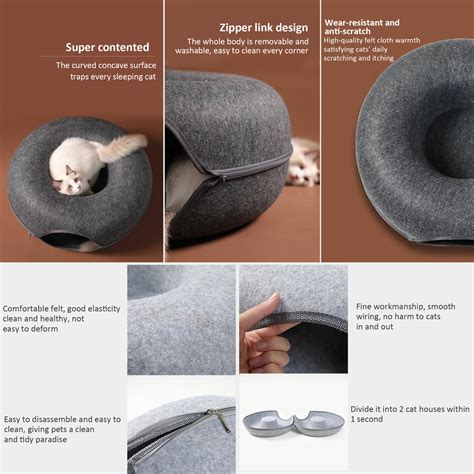 Felt Cat Donut Tunnel Bed Hideaway Cave Heartdeco