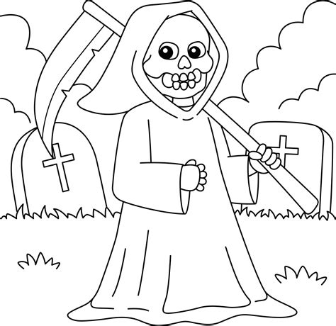 Grim Reaper Halloween Coloring Page For Kids 7528188 Vector Art At Vecteezy