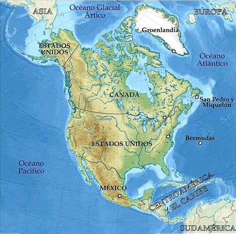 mapa america del norte fisico mapa