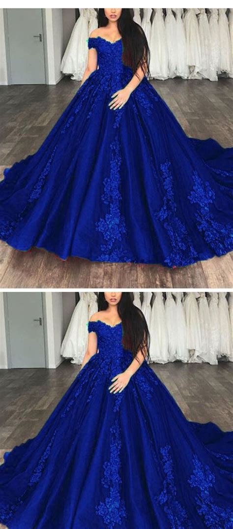 Royal Blue Ball Gown Lace Wedding Dresses Prom Reception Party Gown