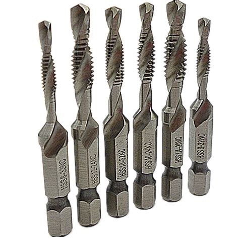 6pc Multi Use Drill Tap Deburr Countersink Hex Bit Kit Hss Tapping