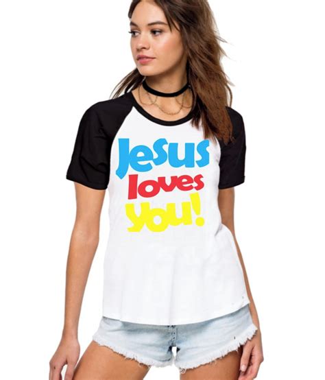 Camiseta Fem Raglan Jesus Loves You No Elo Partiucompras Ebfda