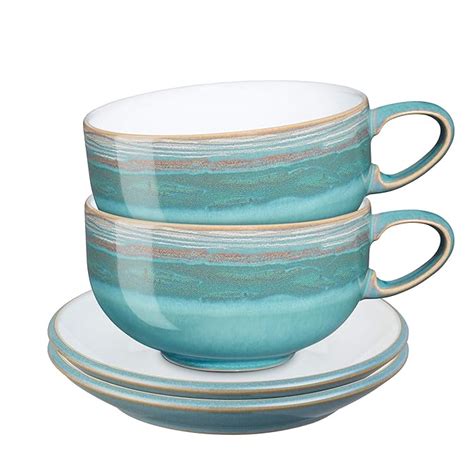 Denby Azure Coast 4 Piece Teacoffee Cup And Saucer Set Uk
