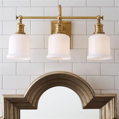 As with any electrical project, begin by disconnecting the power to the light fixture in the bathroom from the electrical codes often require bathroom vanity lighting to be mounted to a mounting strap, which is. Well Appointed Bath Light - 3 Light | Brass bathroom ...