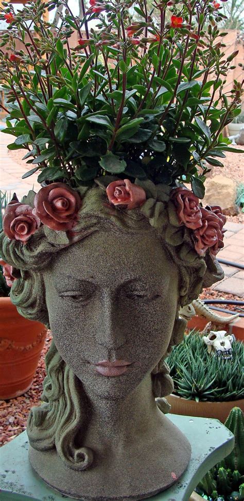Head Planter With Kalenchoes Garden Art Garden Art Sculptures Head