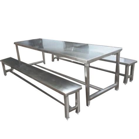Fort Rectangular Stainless Steel Dining Table With Bench For Hotel