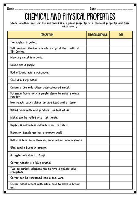 Chemical Changes In Matter Worksheet