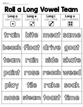English activities fun ways to teach english. Roll A Long Vowel Team Freebie | Phonics words, First ...
