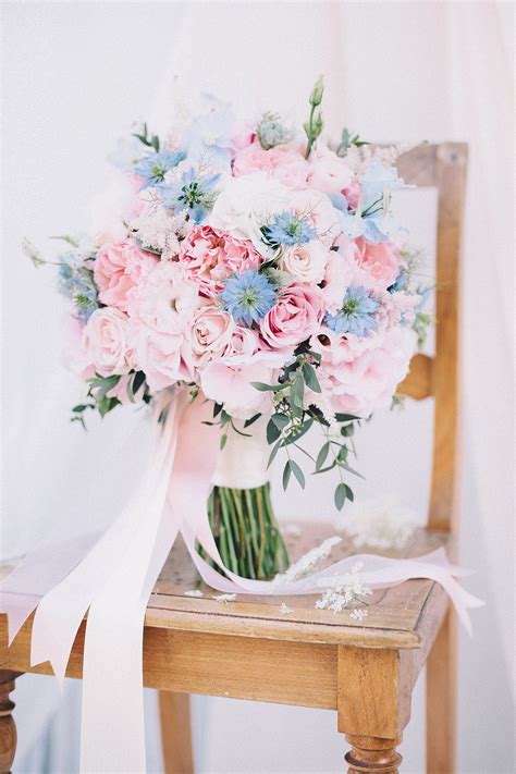 Bridal Bouquet In Shades Of Rose Quartz And Serenity Blue Pantone