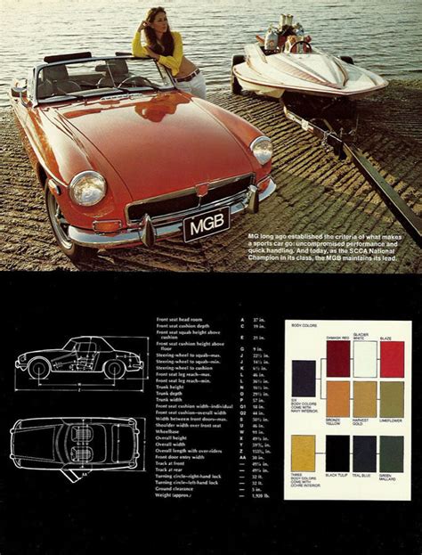 Paint Colours MG MGB Roadster Brochure 1967 MGB GT