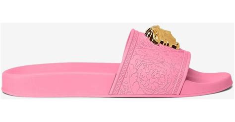 Versace Palazzo Pool Slides With Medusa Plaque In Pink Lyst