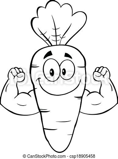 Outlined Carrot Showing Muscle Arms Black And White Cute Carrot