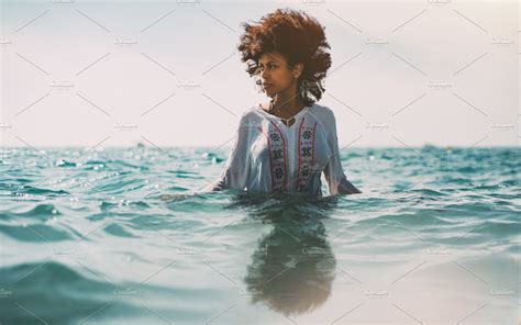 Beautiful Girl Standing In Water High Quality People Images