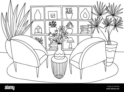 Living Room Interior Coloring Page Stock Vector Image And Art Alamy