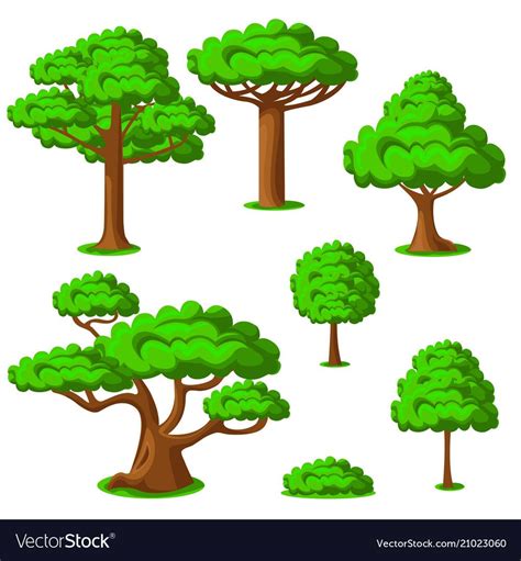 Cartoon Trees Set On A White Background Vector Image On Vectorstock