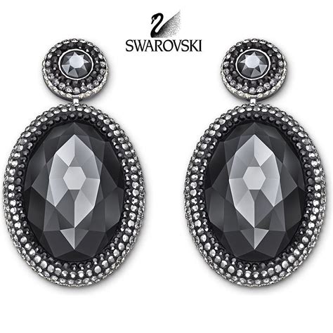 Swarovski Jet Hematite Crystal Jewelry Pierced Earrings Vita 5008675