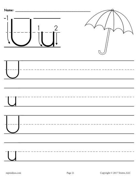 A line divided into 3. FREE Printable Letter U Handwriting Worksheet! - SupplyMe