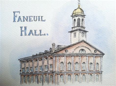 Historic Boston Faneuil Hall Original Watercolor Painting Etsy