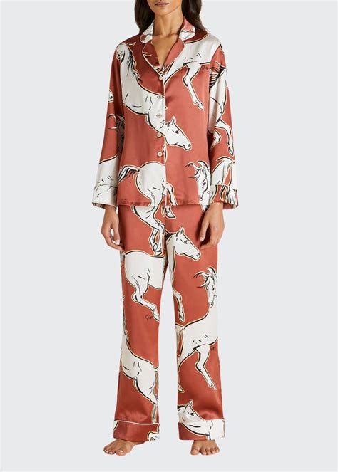 Olivia Von Halle Lila Horse Printed Silk Pajama Set Bergdorf Goodman