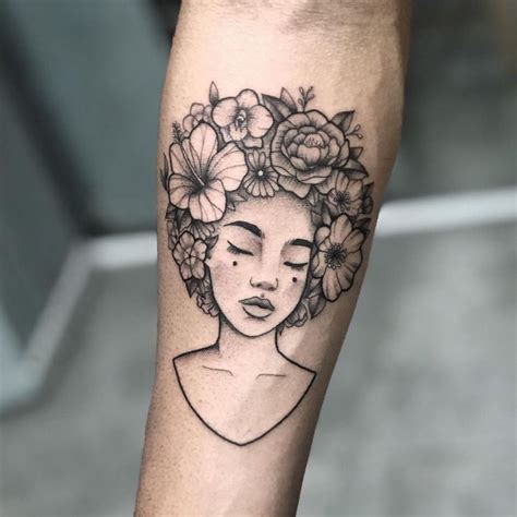 Afro Flower Woman Afro Tattoo Stylist Tattoos Black Girls With Tattoos