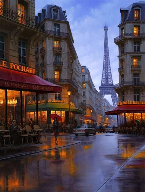 Beautiful Night Cityscapes Paintings Eiffel Tower Paris Paris France