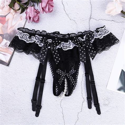 Women Crotchless Pearl Lace Thongs Panties G String Briefs Underwear