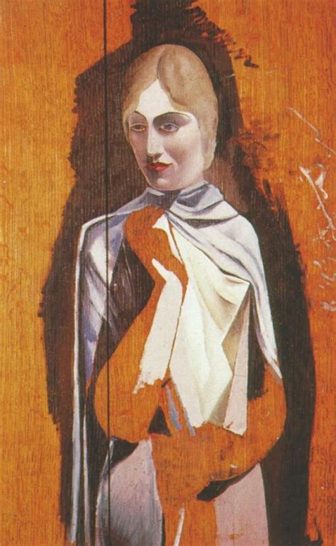 A Painting Of A Woman In White And Orange