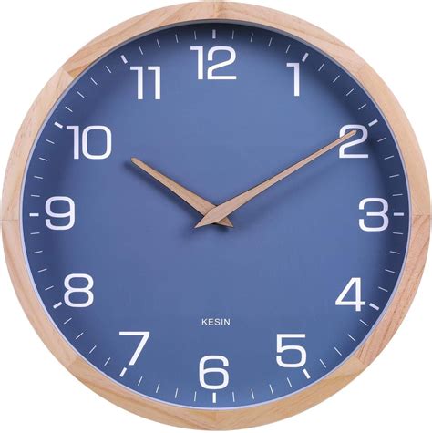 Kesin 12 Inches Wood Blue Wall Clock Silent Round Modern