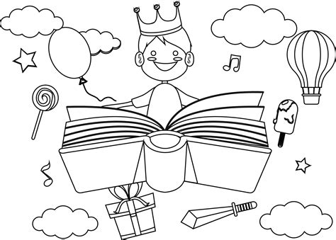 boy imagination dreams reading book coloring page 01 - Wecoloringpage.com