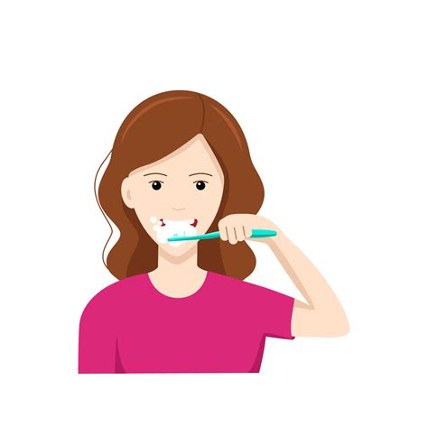Happy Cute Girl Brushing Her Teeth Oral Hygiene Vector Illustration