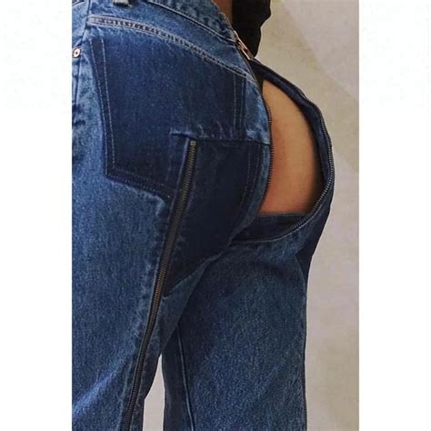 Royal Wolf Denim Crotch Zipper Jeans Factory Women Trend Front To Back Zipper Jeans Pants Open