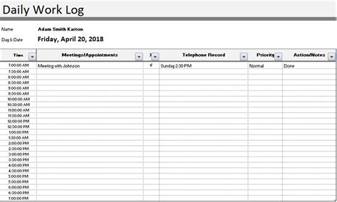 Daily Work Log Templates 10 Free Word Excel And Pdf Formats