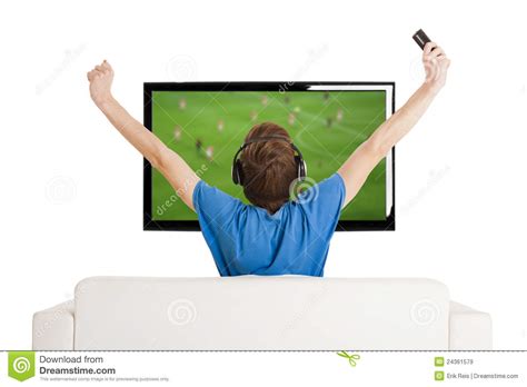 Watching Football On Tv Stock Image Image Of Adult Couch