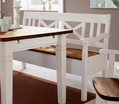 Massivholz Sitzbank 148cm 2farbig weiß honig Kiefer mit Armlehne
