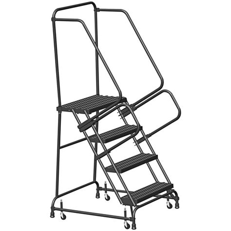 Ballymore 4 Step Rolling Ladder With Handrail Spring Loaded Casters