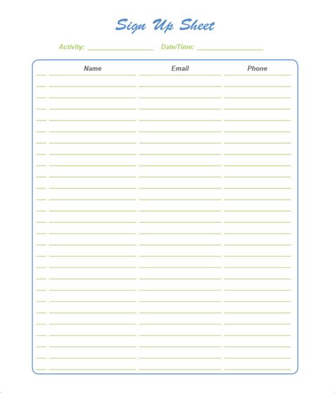 Free Signup Sheet Template Charlotte Clergy Coalition