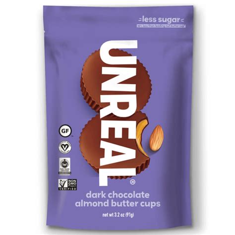 Unreal Dark Chocolate Almond Butter Cups Vegan Gluten Free Less Sugar 3 2 Ounce Pack Of 6