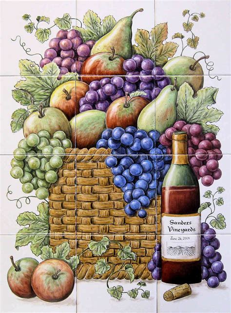Fruit Orchard Vineyard Harvest Baskets Tile Art Murals