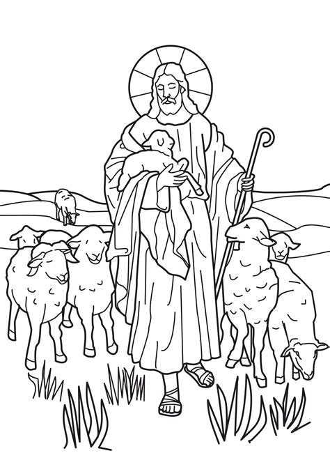Image: Coloring: Jesus the Good Shepherd صورة تلوين الرب يسوع الراعي الصالح