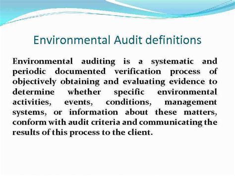 Environmental Auditing Agenda Environmental Audit Definitions Brief
