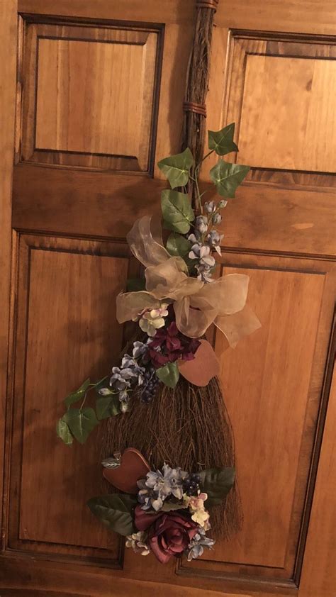 Cinnamon Scented Fall Broom With Silk Flowers And Wooden Apples