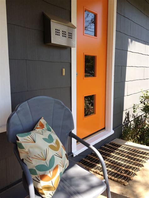 Filter, save & share beautiful front door remodel pictures, designs and ideas. The finished product! Orange door. Grey Exterior. Repinned ...