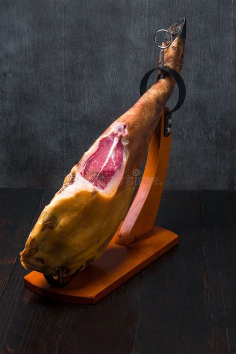 Jamon Jamon Serrano Traditional Spanish Ham On Black Close Up Stock Image Image Of Food