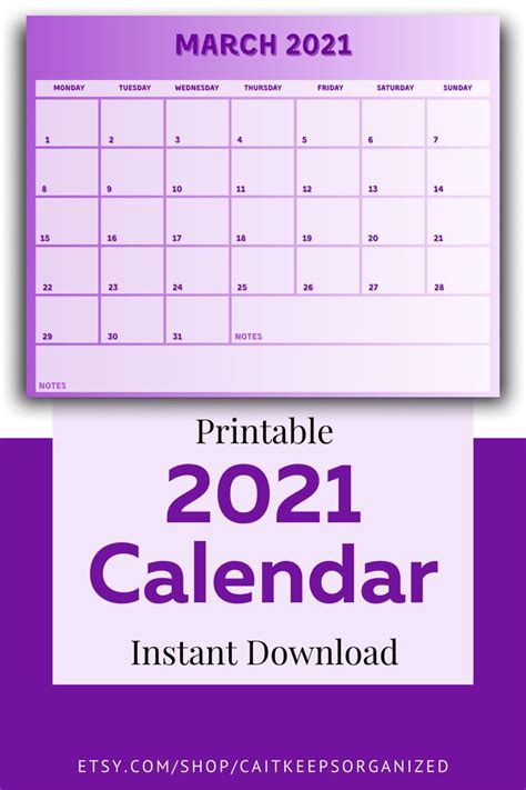 Printable 2021 Calendar Instant Download Planner Pages Calendar