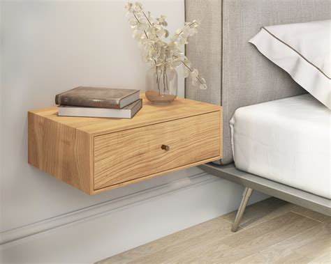 Solid Cherry Wood Floating Nightstand With Drawer Cherry Hanging