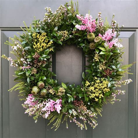 Organic Fresh Green And Fresh Flowers Spring Door Wreath Spring Floral Wreath Spring Door