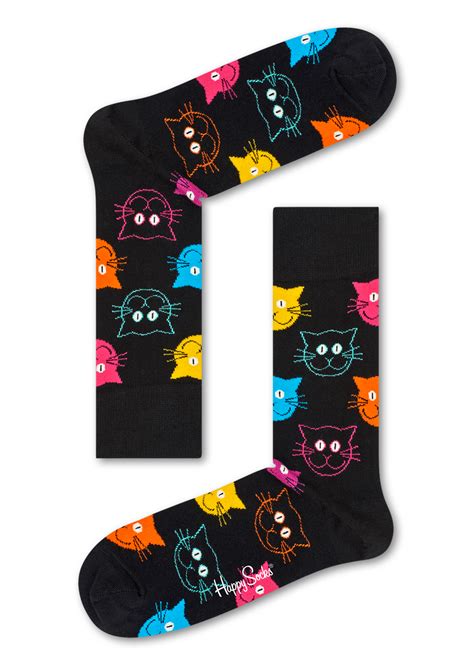 Black Socks Cat Pattern Happy Socks Us