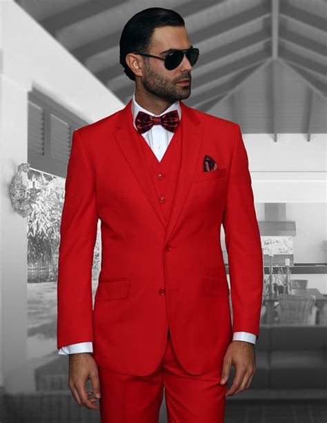Statement Stzv 100 Red Solid 3 Pc Suit Modern Fit Studio Menwear