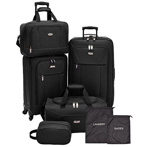 Travelers Choice Elite 5 Piece Luggage Set Black 2 Bonus Pieces Only